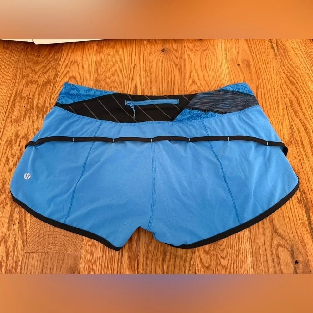 Lululemon Run Speed Short Cornflower Blue Black Quilt Lined Size 10